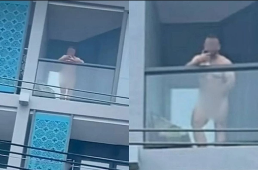 Viral, Turis telanjang bulat sambil telepon di balkon hotel